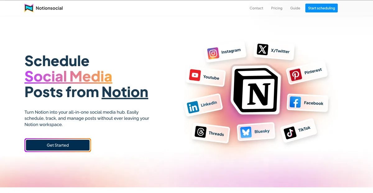 NotionSocial homepage: Schedule Social Media Posts from Notion