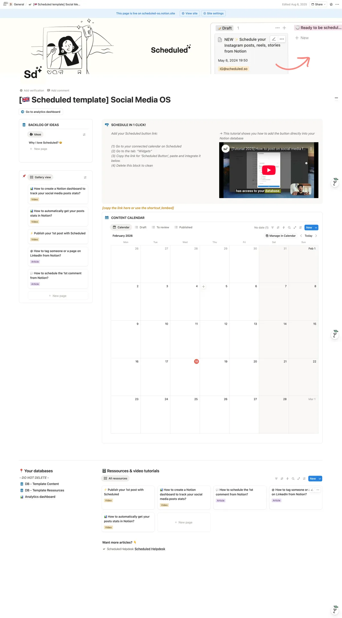Free Notion social media editorial calendar template