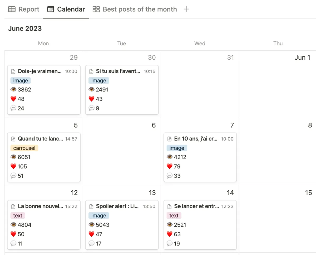 Social media stats in Notion