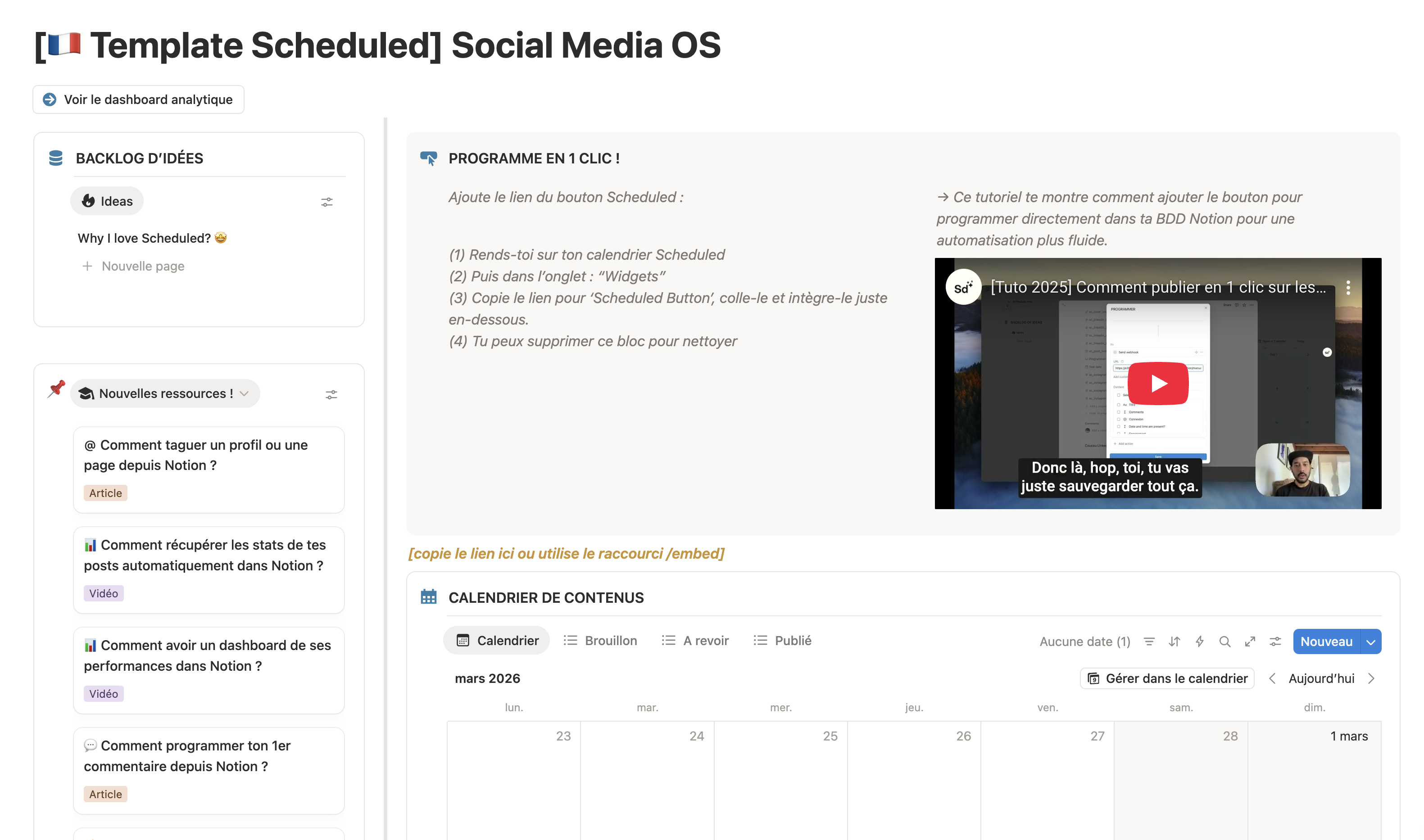 Template gratuit Notion pour les réseaux sociaux