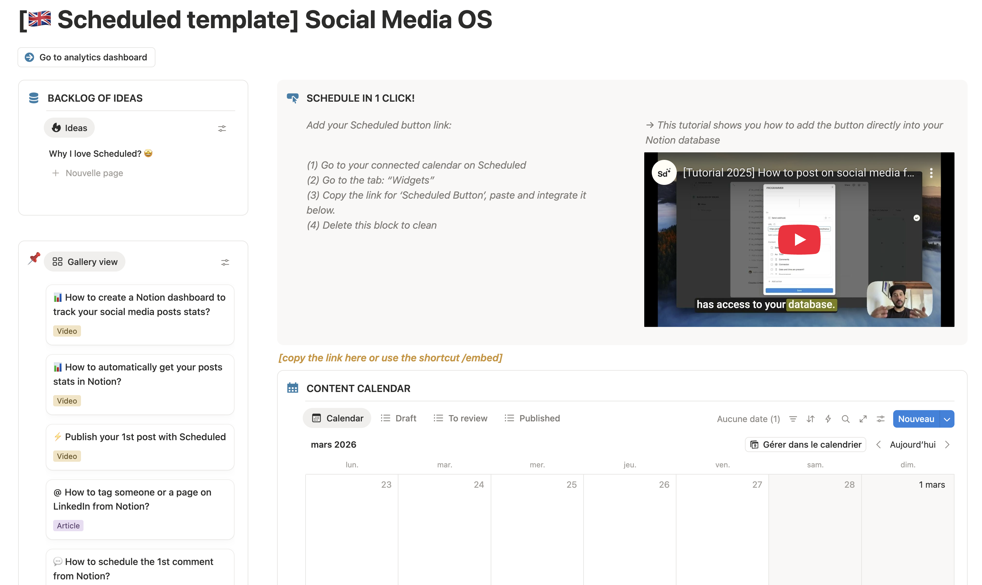 Scheduled free Notion social media template